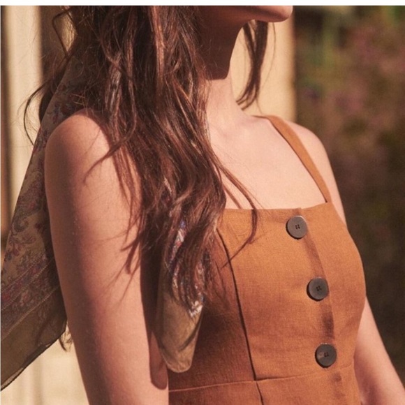 SÉZANE Jade Linen Button Dress in Caramel Brown - Picture 3 of 7